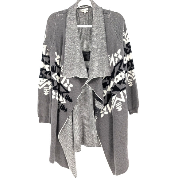 Show Me Your Mumu Yummy Sweater Gray Cozy Shawl Collar Boho Aztec Cardigan Small - Picture 7 of 11